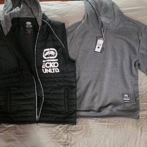 Marc Ecko Black Vest and Gray Hoodie
